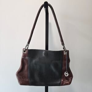 Vintage Brighton Leather Shoulder Bag Purse Black Brown Colorblock Braided Heart